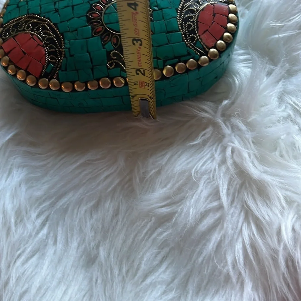 🆕 RAMLA Handmade Moroccan Turquoise Tile Mosaic Clutch Crossbody Bag Gold Chain